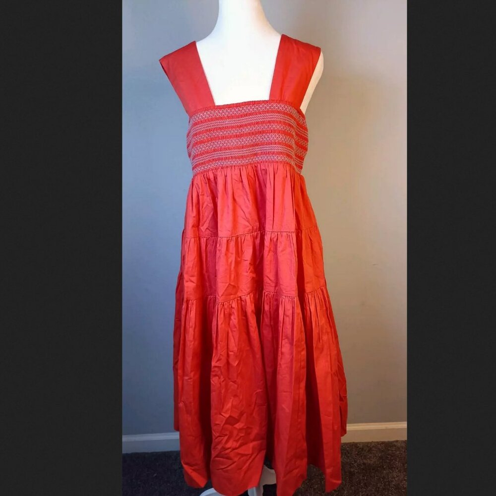 Anthropologie Petite The Helena Square Neck Tiered Midi Dress Boho - Picture 2 of 5